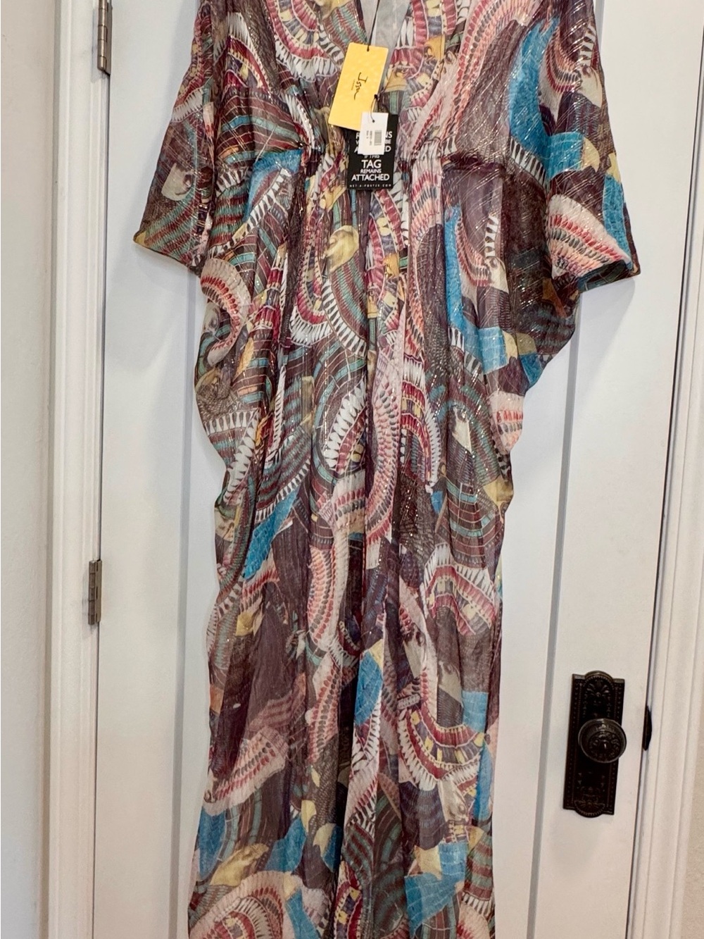 Issa London Sheer Multi Color Caftan Dress Size 4 - Picture 2 of 6